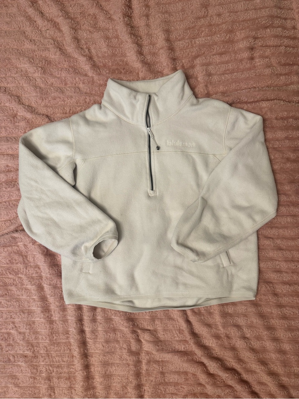 White Lululemon fleece half zip pullover